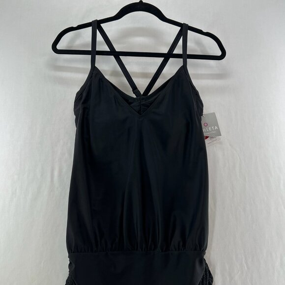 Athleta Side Scrunch Tankini Swim Top Womens 36B/C Adjustable Strap V-Neck Black - Picture 3 of 13